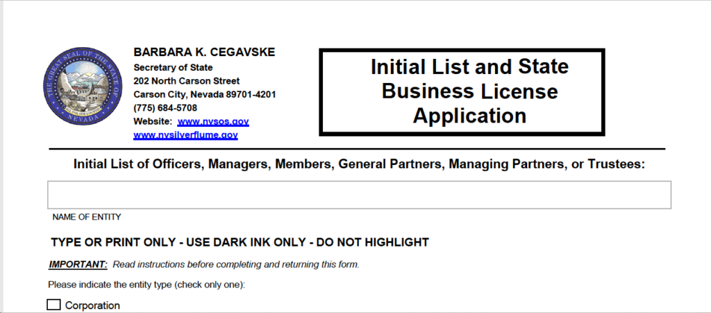 Initial List and Business License Application